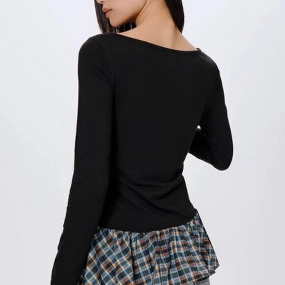 Maeve Long-Sleeve Peplum Top Anthropologie Black Ruffle Pullover XS - Picture 2 of 7